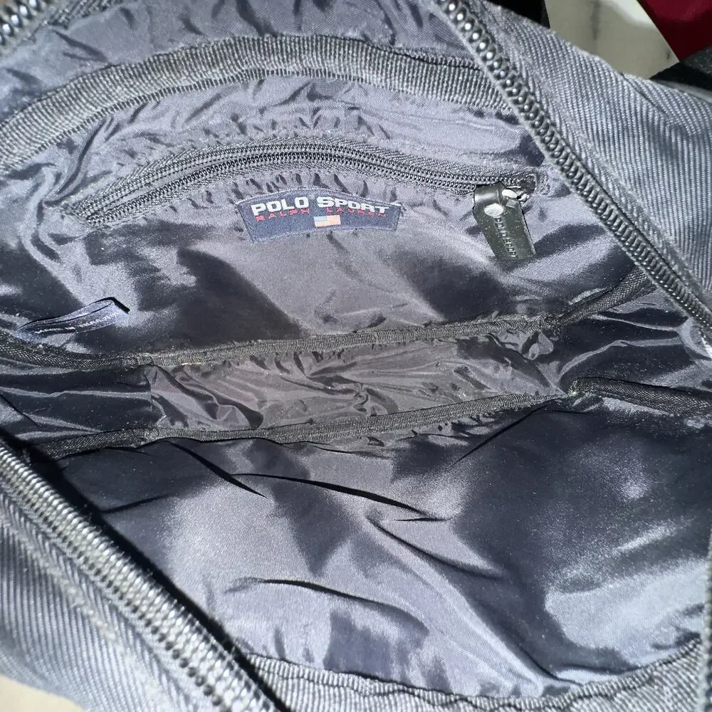 Vintage‎ 90s Polo Sport Ralph Lauren Black Crossbody Bag Men Women Nylon US Flag